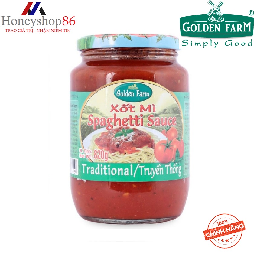 Sốt mì spaghetti golden farm hũ 820g vị truyền thống honeyshop86