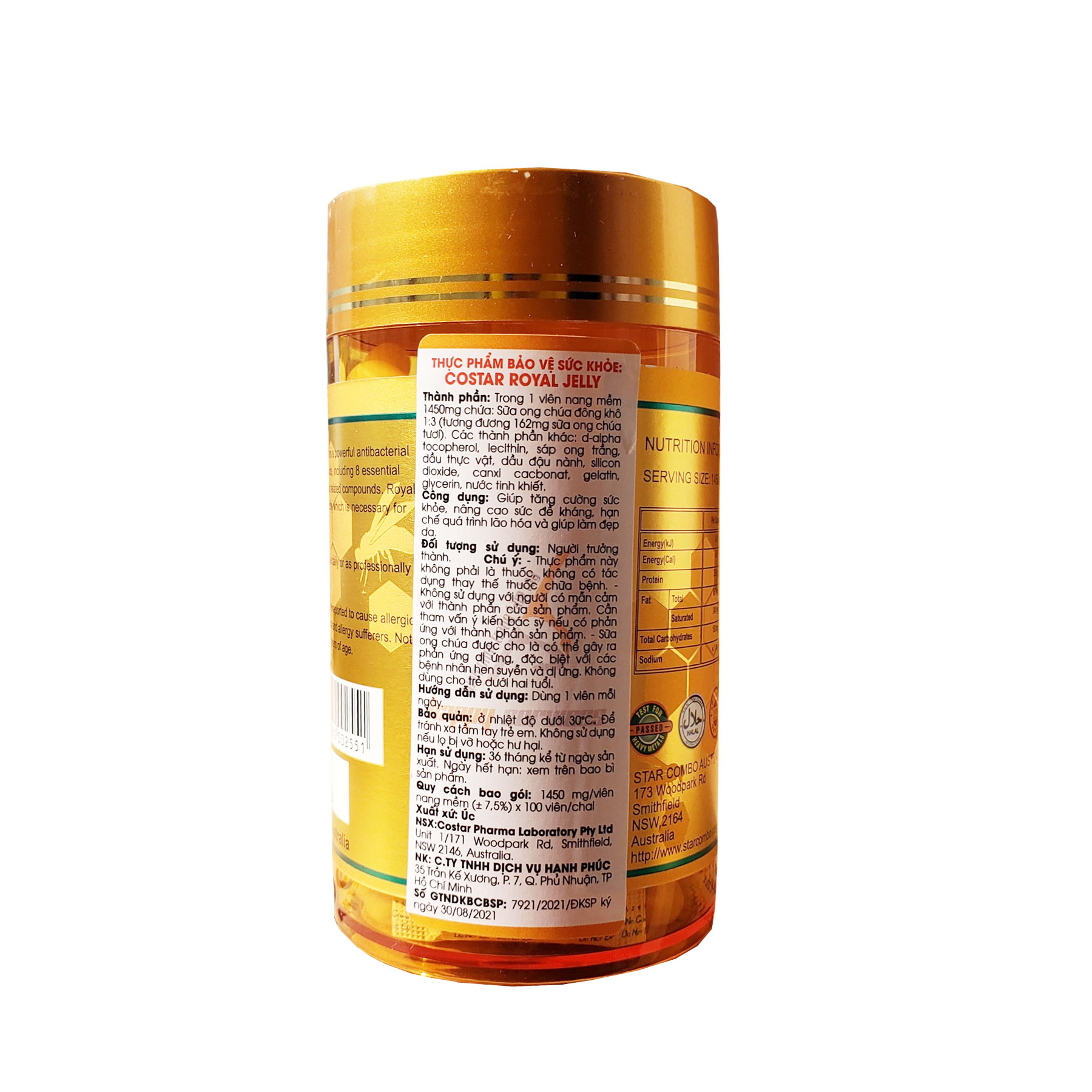 viên uống sữa ong chúa costar úc royal jelly soft gel capsules 1450mg (100 viên) 4