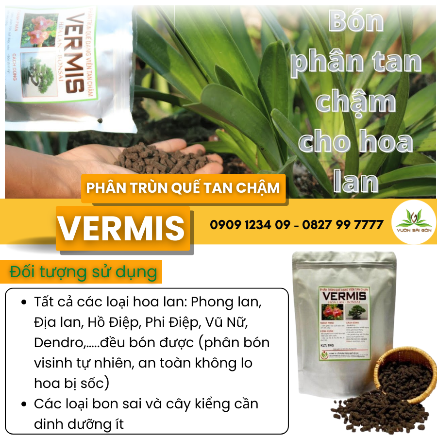 (Combo 2 gói) Phân trùn quế tan chậm Vermis gói 500gr bón gốc bonsai và hoa lan (Vườn Sài Gòn - Vuon Sai Gon)