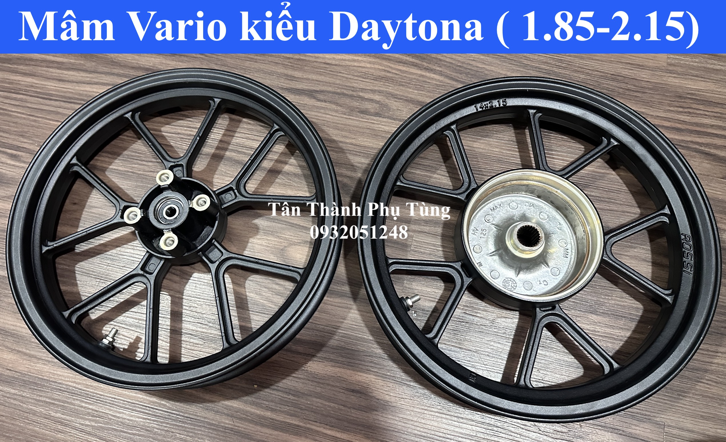 Mâm Vario kiểu Daytona (1.85-2.15) - Màu Đen