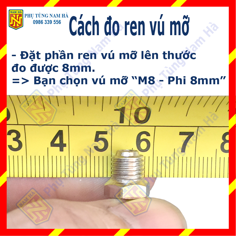 (Loại tốt) - 5 Vú bơm mỡ bò M10 cong 45