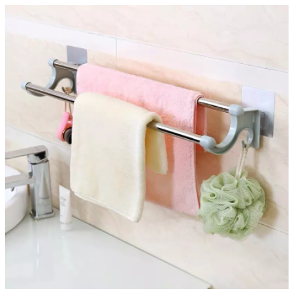 Giá treo khăn mặt đôi bằng inox dán tường, kệ treo khăn mặt, móc treo khăn dán tường