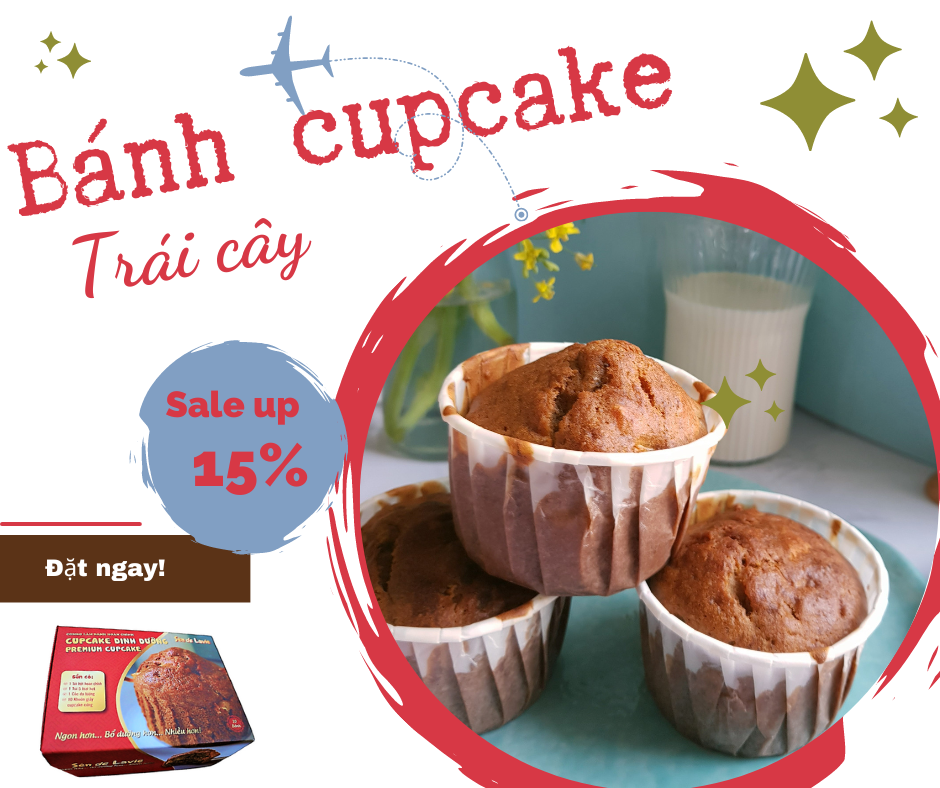 [HCM]Combo làm bánh Cupcake trái cây - Premium Cupcake - Cupcake chuối cà rốt và 5 loại hạt - Sén de Lavie - Set bột trộn sẵn, nguyên liệu và vật dụng làm bánh ngon và tiện lợi