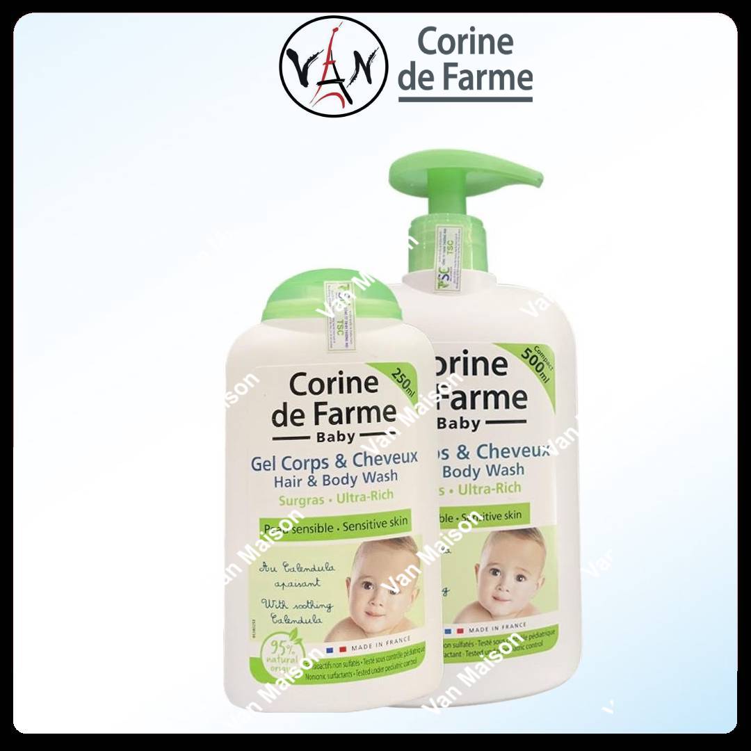 Tem chính hãng gel gội và tắm bé dành cho da nhạy cảm Corine de Farme