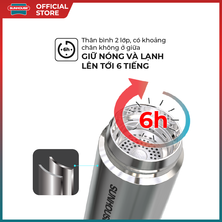 Bình giữ nhiệt SUNHOUSE KS-TU450I - INOX 304 - Dung tích 450ml - Hàng Chính Hãng