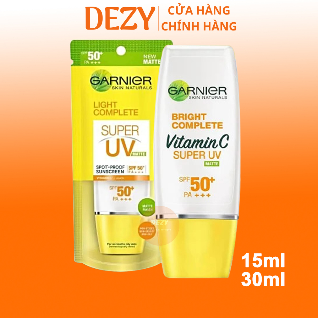 Kem Chống Nắng Garnier Làm Sáng Da Mịn Lì, Kiềm Dầu 15ml 30ml Light Complete Super UV Matte - Kcn Pháp Cho Da Dầu SPF50++++ Vitamin C Giúp Trắng Da & Vitamin E Dịu Da Kiểm Soát Dầu Nhờn Hiệu Quả Dezy Official Store