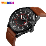 Đồng hồ nam dây da Skmei 9113CL (Mặt đen dây nâu)
