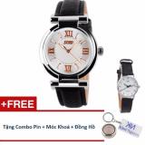 Đồng hồ nữ dây da skmei 90kcn75 + tặng đồng hồ nữ swidu; pin nhật; móc khoá