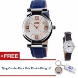 Đồng hồ nữ dây da skmei 90kcn75 + tặng đồng hồ nữ swidu; pin nhật; móc khoá