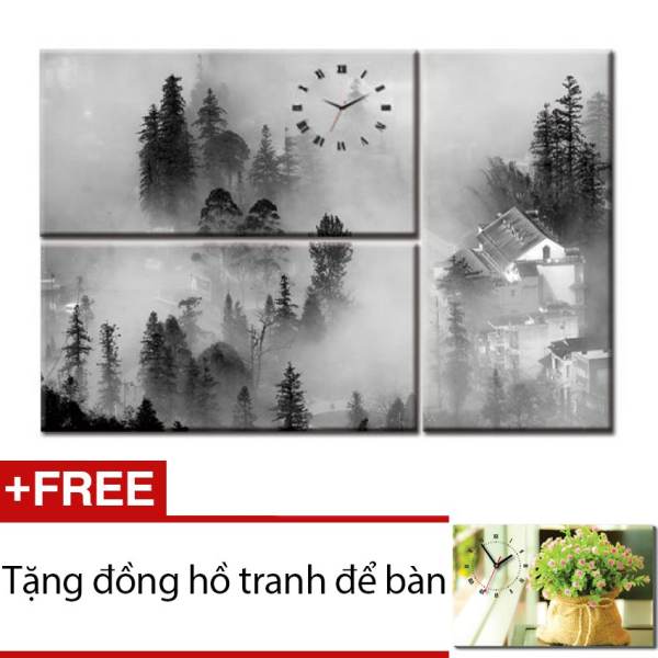 Đồng hồ tranh Thành phố sương mù Dyvina 3T3060-10 + Tặng 1 đồng hồ tranh để bàn