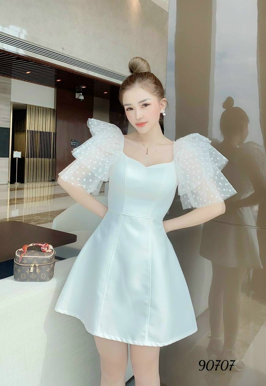 Đầm xòe phối voani tay siêu xinh th2022