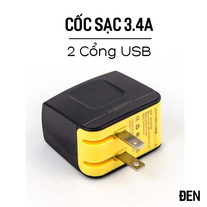 Cốc sạc Remax 3.4A 2 cổng Usb (Đen)