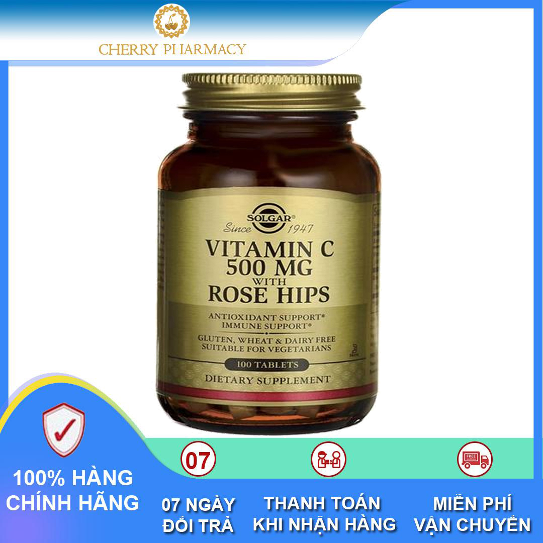 [HCM]Viên Solgar Vitamin C 500 mg with Rose Hips (Vitamin C và dầu Tằm Xuân)