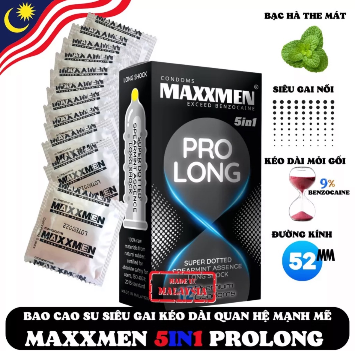 Bao cao su MAXXMEN 5in1 PROLONG Kéo dài thời gian Gân gai Siêu mỏng