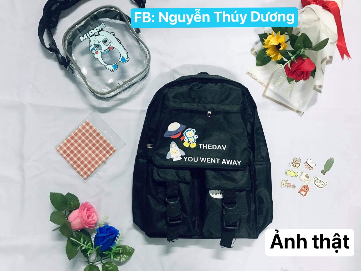 BALO IN STICKER DỄ THƯƠNG 2 TÚI VẢI DÙ