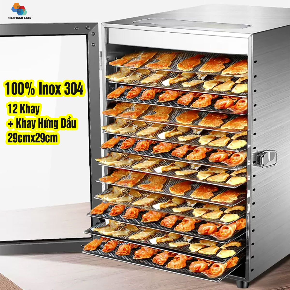 Máy sấy thực phẩm inox HTG-ST06 với 12 khay 2 quạt sấy khô hiệu quả tích hợp tính năng hẹn giờ sấy tiện lợi cùng khung gia nhiệt chuẩn xác với cảm ứng thông minh hàng chính hãng