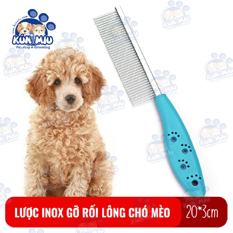 Lược chải lông inox cán nhựa họa tiết bàn chân Kún Miu tác dụng gỡ rối lông cho chó mèo