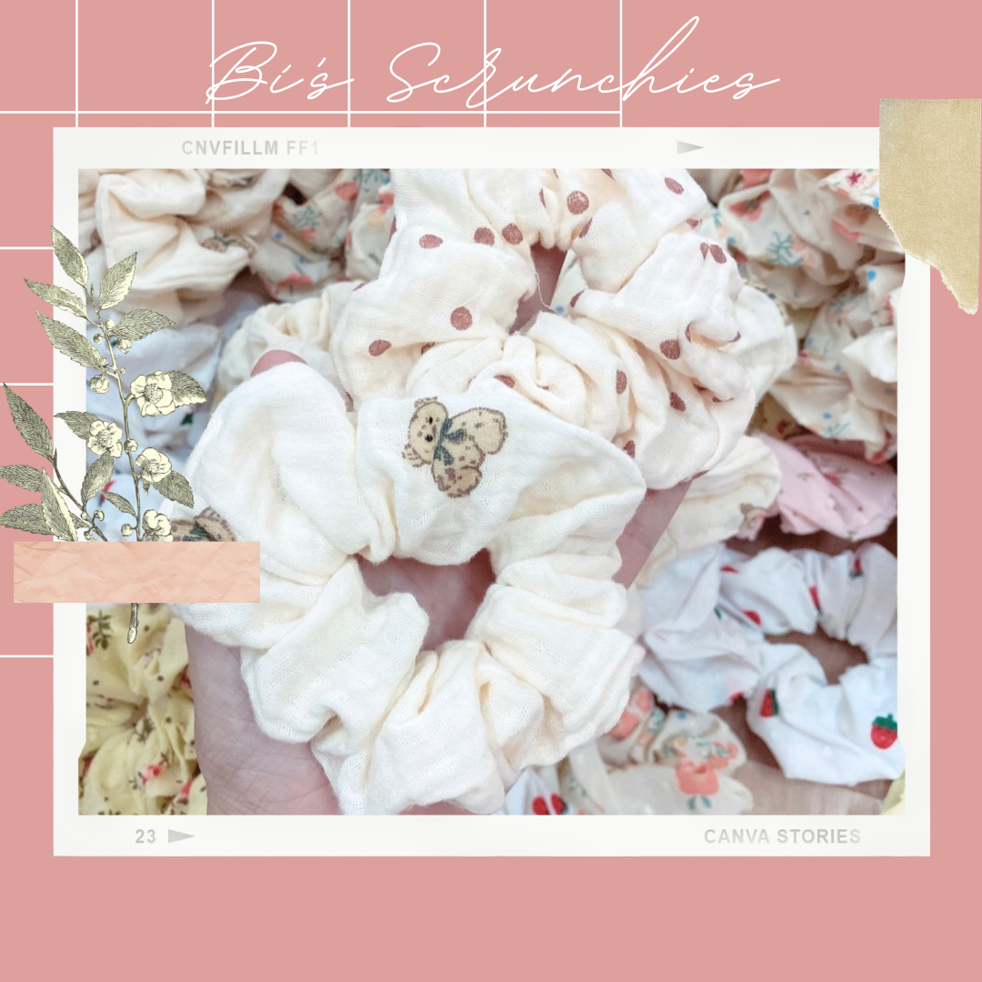 Scrunchies cột tóc, buộc tóc tiểu thư hình gấu màu be dễ thương