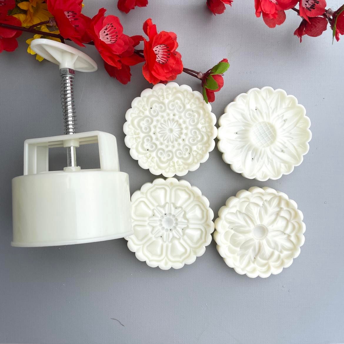Trung Thu 4 mặt VÂN HOA Hướng Dương, Hoa Đồng Tiền, Hoa Văn Phong thuỷ... Khuôn Bánh nhấn lò xo tạo hình 3D Siêu Sắc. Đồ Gia Dụng nhà bếp pha chế làm bánh nguyên liệu làm bánh Truyền thống TIỆN LỢI 250gr/ 200gr/ 150gram