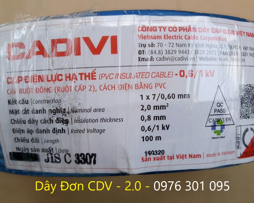 [Cadivi] Dây Điện Đơn 2.0 - Cuộn 100M