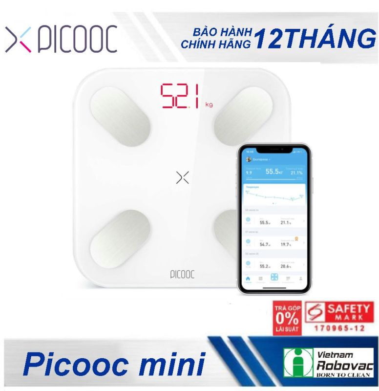 Cân sức khỏe thông minh PICOOC mini ( Màu trắng ) - hàng chính hãng - bảo hành 12 tháng - kết nối Bluetooth với SmartPhone