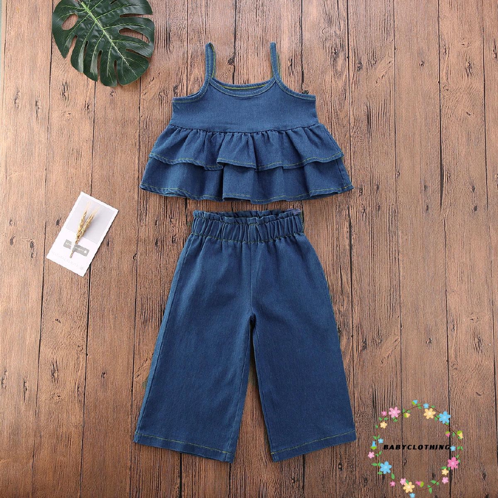 Set áo sát nách và quần jeans thời trang cho bé gái