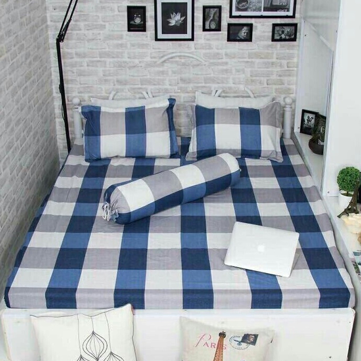 [Giá Hời] Bộ Chăn Ga 5 Món - 4 Món Cotton Poly caro ( 1m6 x 2m ) - ( 1 drap + 1 vỏ gối ôm + 2 vỏ gối nằm + 1 chăn hè )