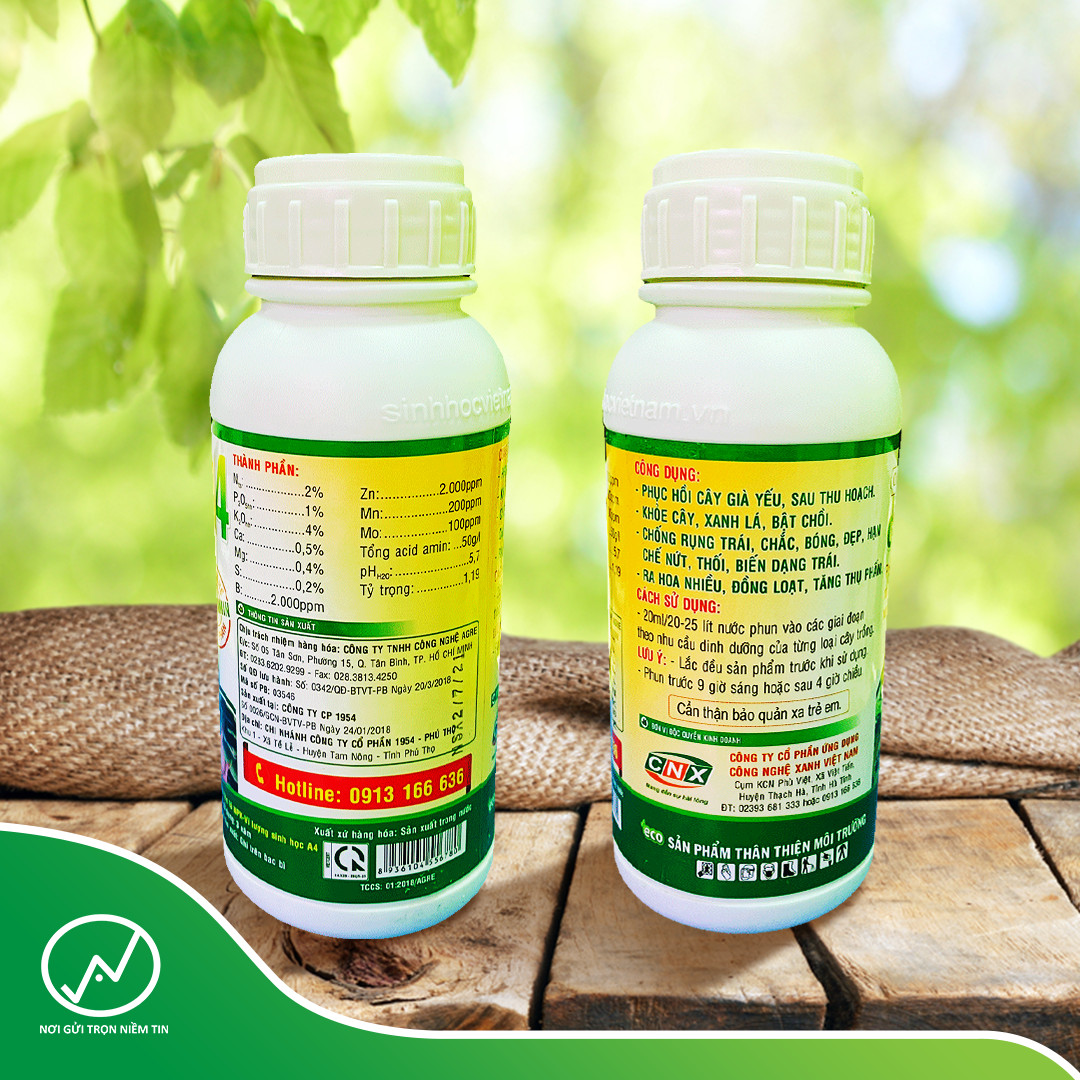 Phân Bón Lá Sinh Học A4 - phân bón amino acid 500ml