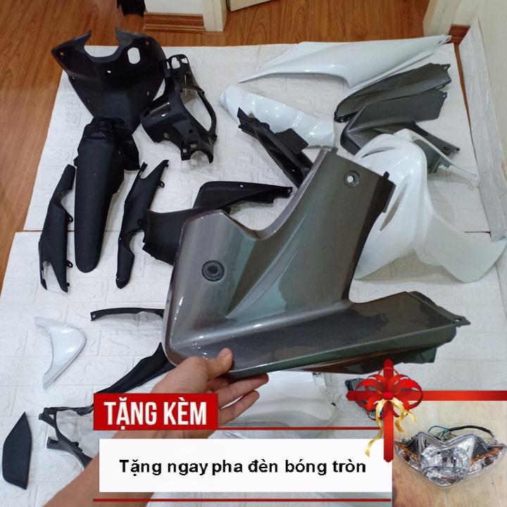 TẶNG BỘ TEM 3 lớp xịn. - [TẶNG LUÔN BỘ ĐÈN PHA BÓNG TRÒN] Bộ dàn áo xe WAVE S110 - RS110 màu Trắng, nhựa ABS nguyên sinh - có