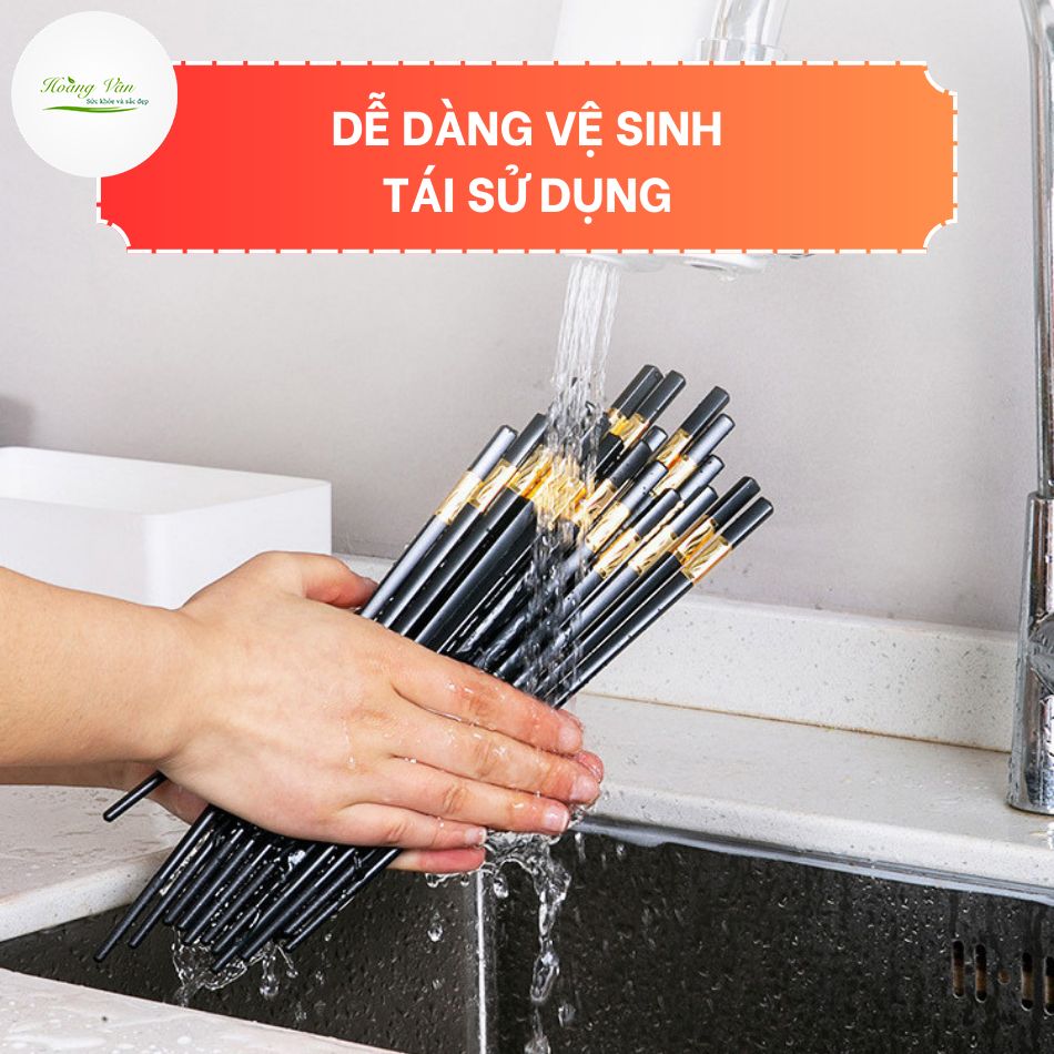 [HCM]Bộ 10 đôi đũa khảm vàng phong cách Hàn Quốc - 27cm