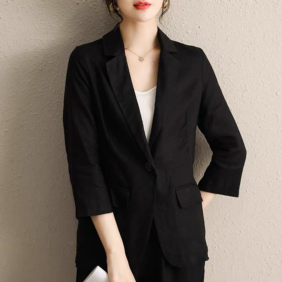 Áo vest blazer Linen nữ tay dài ve vuông túi bổ nắp trẻ trung, chất vải Linen bột Premium , có 9 màu lựa chọn