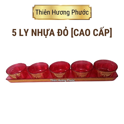 Bộ 3 ly, 5 ly cúng nhựa đỏ cao cấp