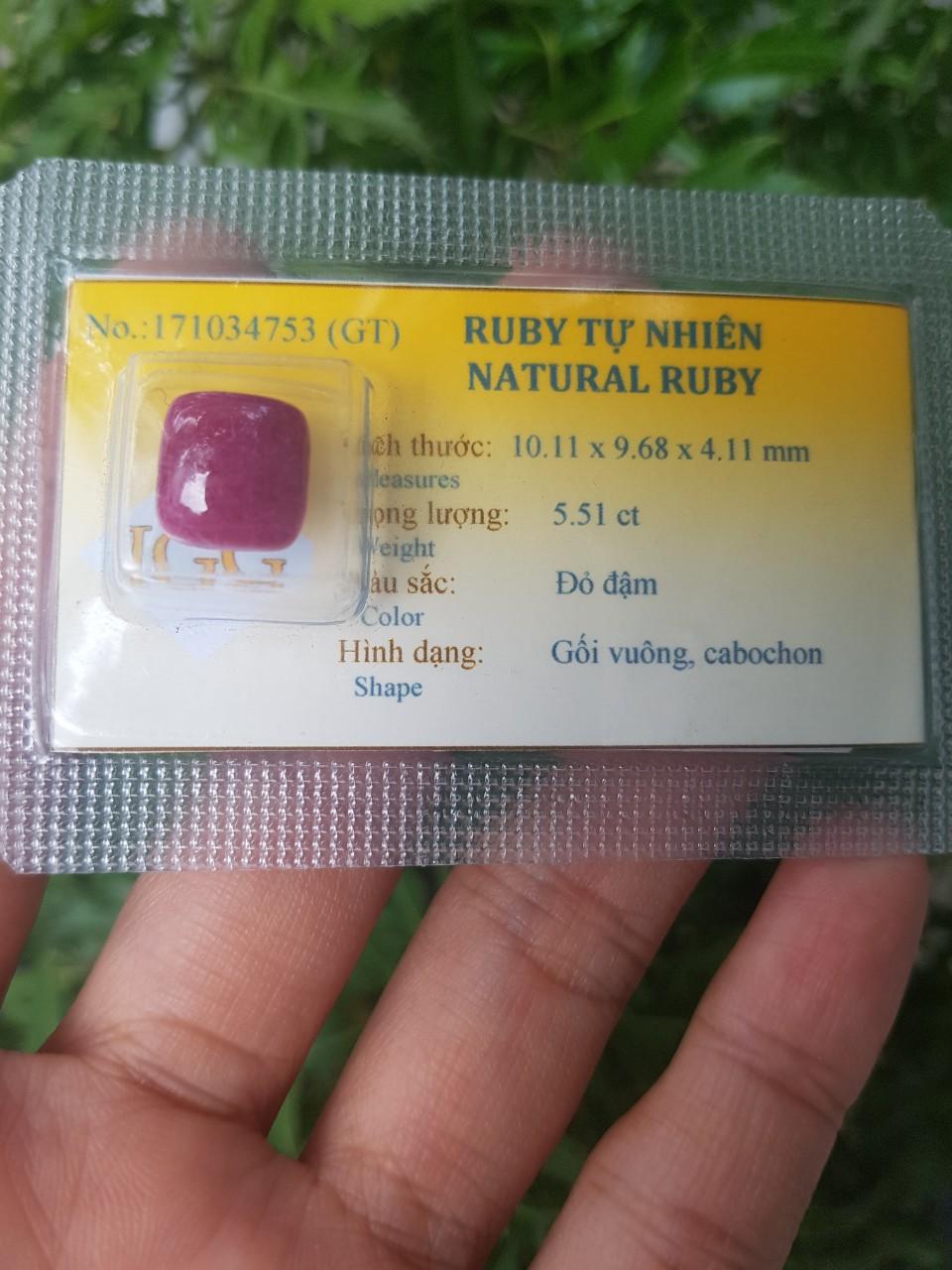 Viên đá Ruby (Hồng ngọc thiên nhiên, đã kiểm định)