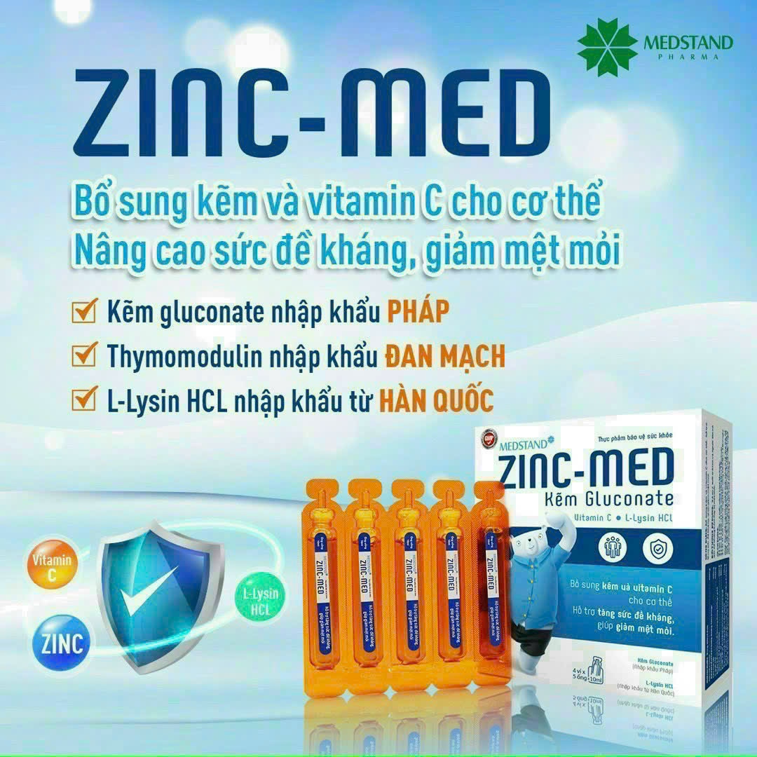 Ống Uống Bổ Sung Kẽm Và Vitamin C Tăng Cường Sức Đề Kháng Giảm Mệt Mỏi  Medstand Zinc-Med Hộp 20 Ống Sản Phẩm Tăng Cường Miễn Dịch Cho Trẻ Em Thực  Phẩm