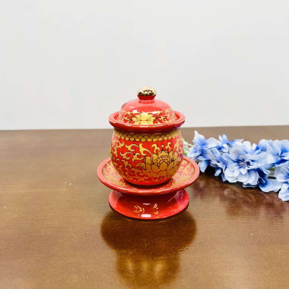 Bộ đồ thờ gấm đỏ cao cấp bộ đồ thờ gia tiên, đồ thờ thần tài gốm sứ cao cấp, bát hương sứ