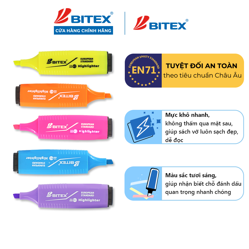 Bút dạ quang Bitex HL03 nhiều màu