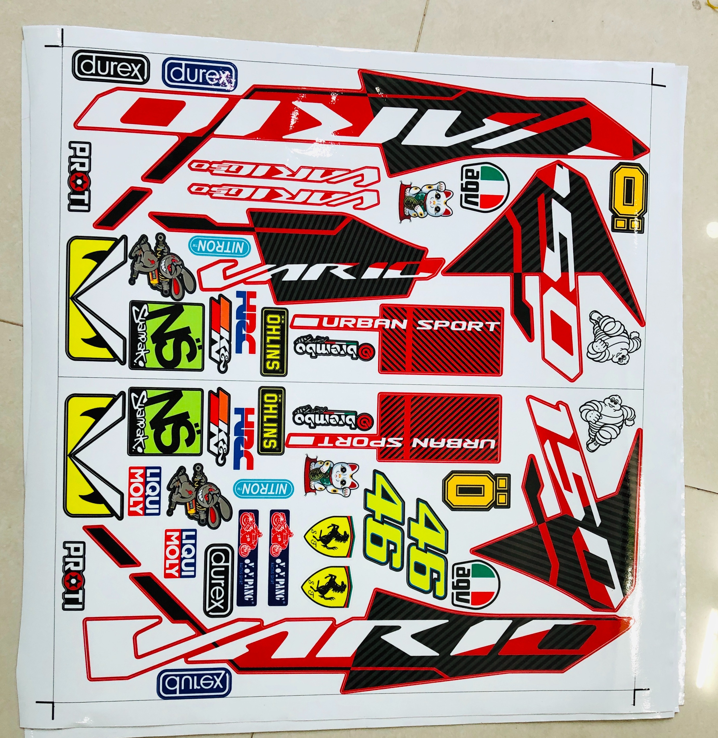 Tem rời Vario 150 dán xe đỏ bóng