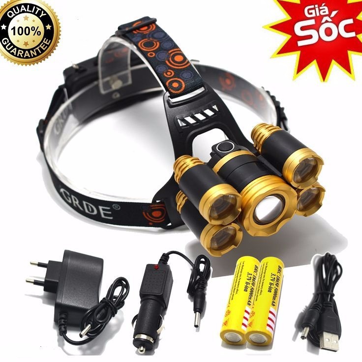 Đèn Pin Đội Đầu 5 Bóng Led Siêu Sáng Chống Nước