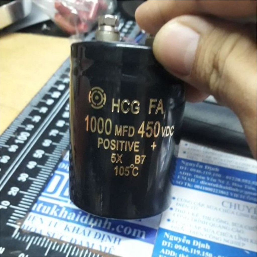 Tụ hóa hitachi 1000uf 450v, chân ốc m3 1000mfd 450vdc 1000uf 50*80mm kde3605