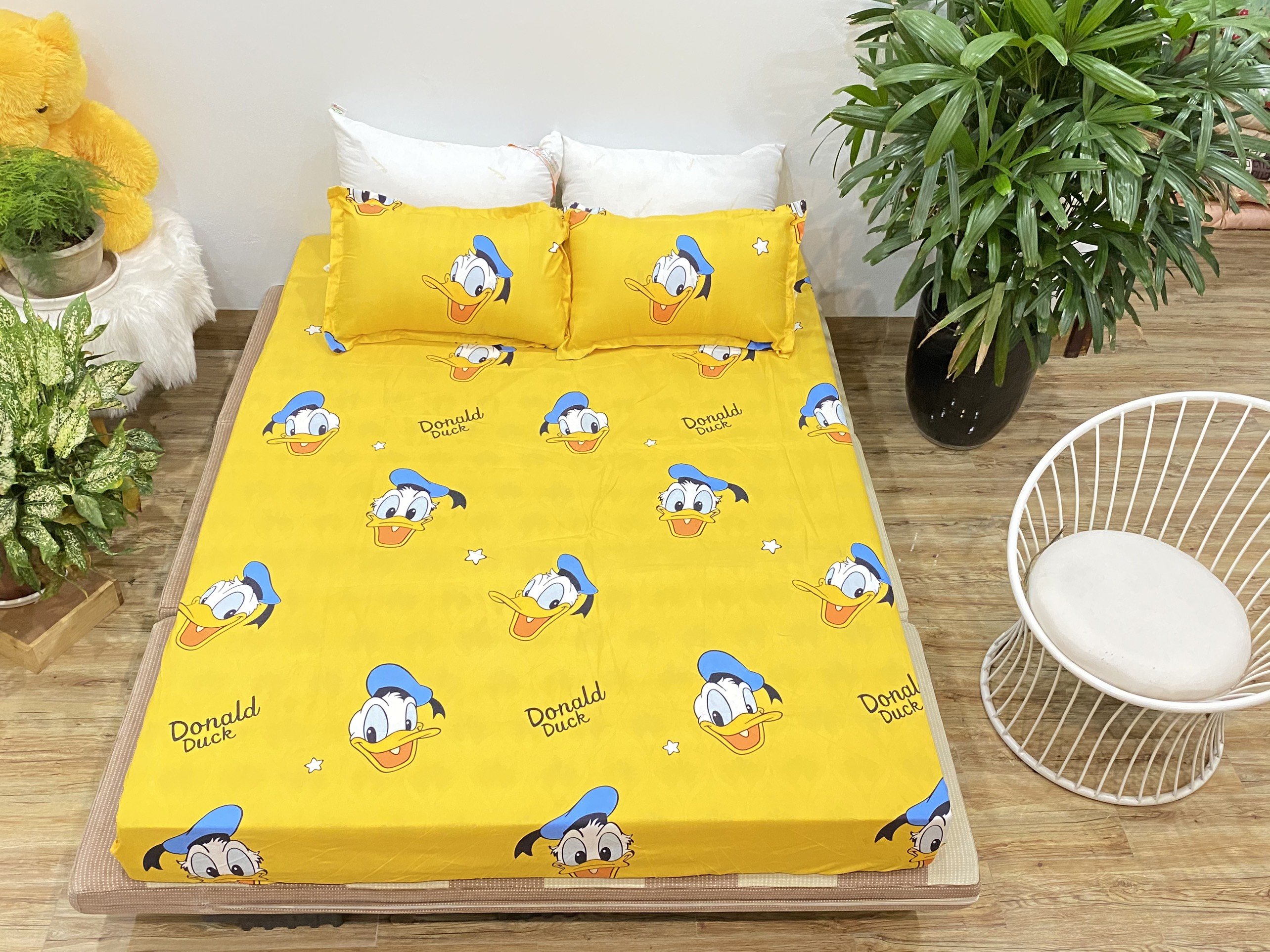 [Ga giường]Ga trải giường,Drap ga giường,ga bọc đệm vải cotton poly 1m2,1m4,1m5,1m6,1m8,2m2 mẫu vịt donan vàng