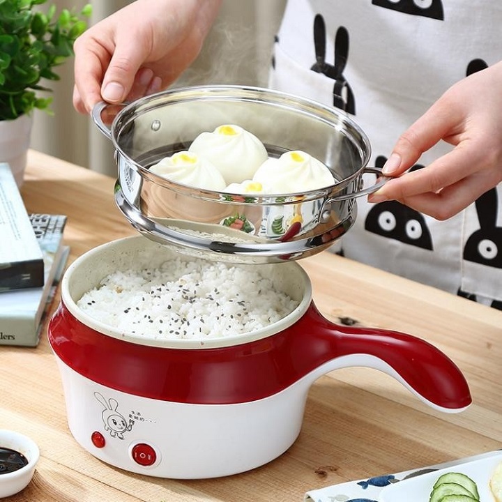 Nồi Lẩu Mini Điện Đa Năng Chống Dính Tặng Giá Hấp