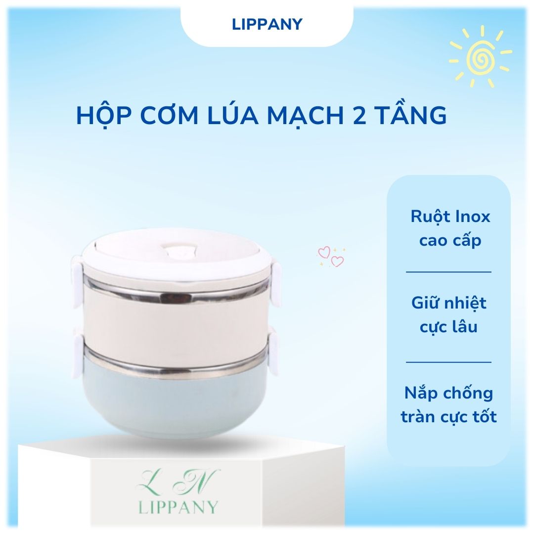 Hộp Cơm 2 Tầng Lúa Mạch Lõi Inox Nhỏ Gọn Tiện Dụng