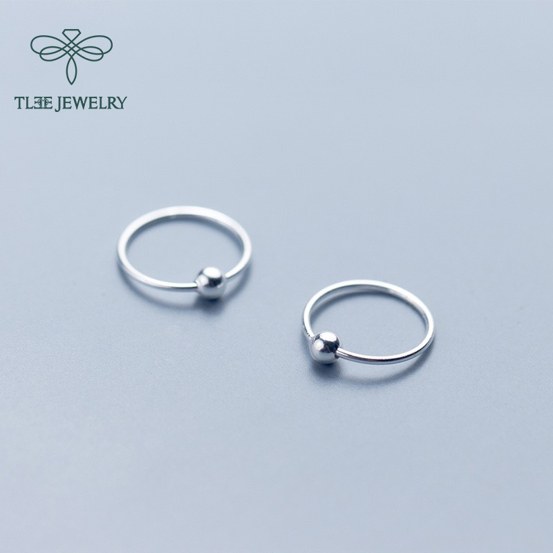 Khuyên tai bạc TLEE tròn mix một bi cố định basic TleeJewelry B0212