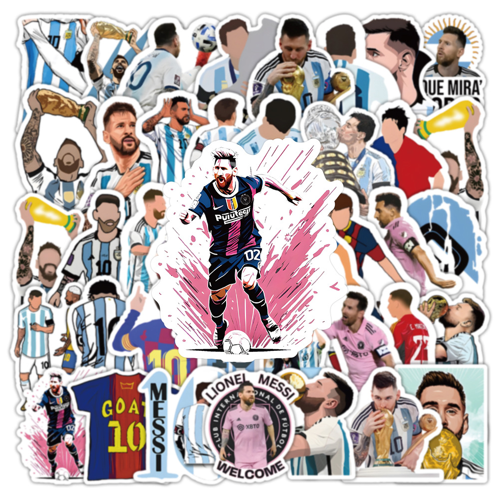 Set 10 Hình Dán Messi Sticker Cầu Thủ Bóng Đá Chống Thấm Nước Trang Trí Mũ Bảo Hiểm, Ván Trượt, Điện Thoại, Laptop, Vali