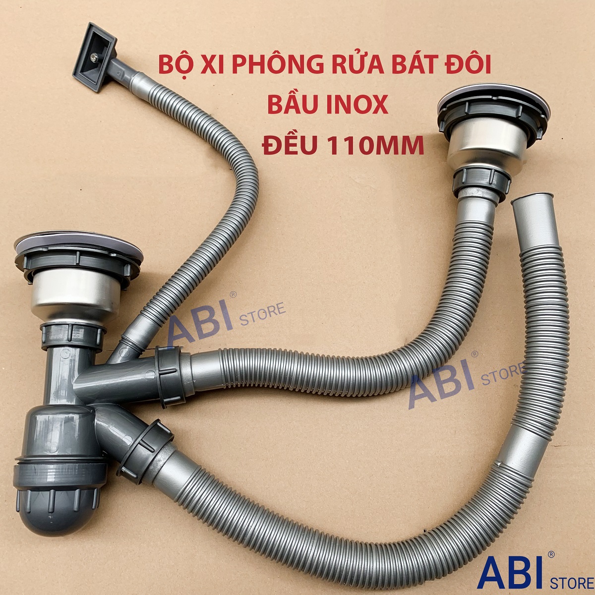 Bộ Xi Phông Chậu Rửa Bát Bầu Inox, Xi Phông Ống Xả Chậu Rửa Chén Đôi 2 Hố, Xi phông bồn rửa bát 2 hộc