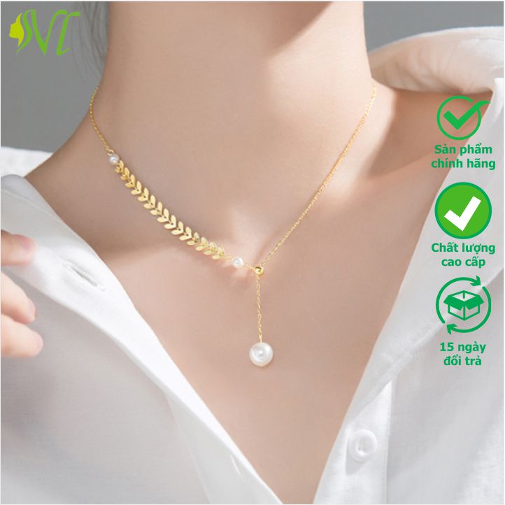 Dây chuyền nữ titan không gỉ dây chuyền nữ mạ vàng 18k dây chuyền nữ cá tính ngầu dây chuyền nữ titan ngọc trai lá lúa không đen Người Đẹp Vì Lụa