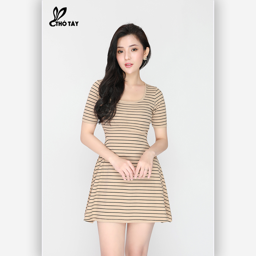 Đầm Xòe Thun Sọc Cổ U - THỎ TÂY D298B375