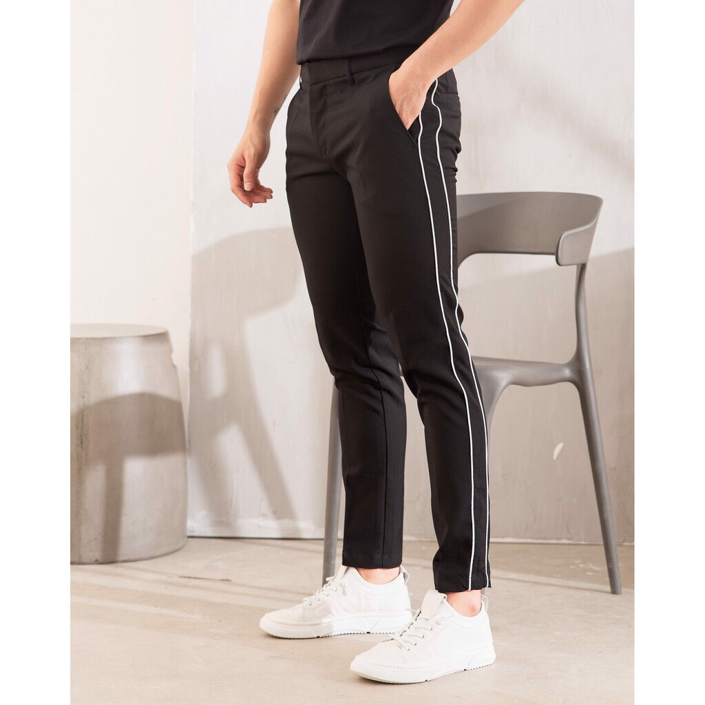 CELEB Quần Tây Nam Đen Phối 2 Sọc Trắng