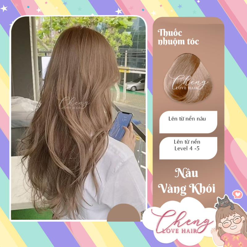 Nhuộm tóc NÂU VÀNG KHÓI không cần  tẩy tóc Chenglovehairs, Chenglovehair nhập khẩu