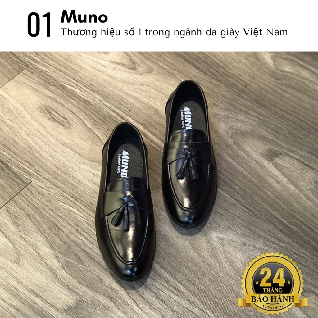 Giày lười nam Muno cao cấp cổ thấp bóng không dây thời trang giá rẻ màu đen nhiều size